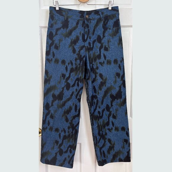No. 6 Store Agatha Pant Blue Pants Print Pattern Straight Ink Blot Brown Ikat - Picture 4 of 9